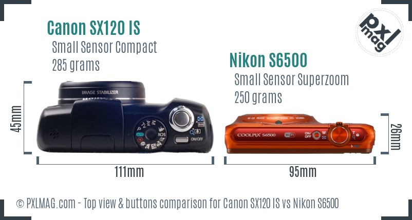 Canon SX120 IS vs Nikon S6500 top view buttons comparison