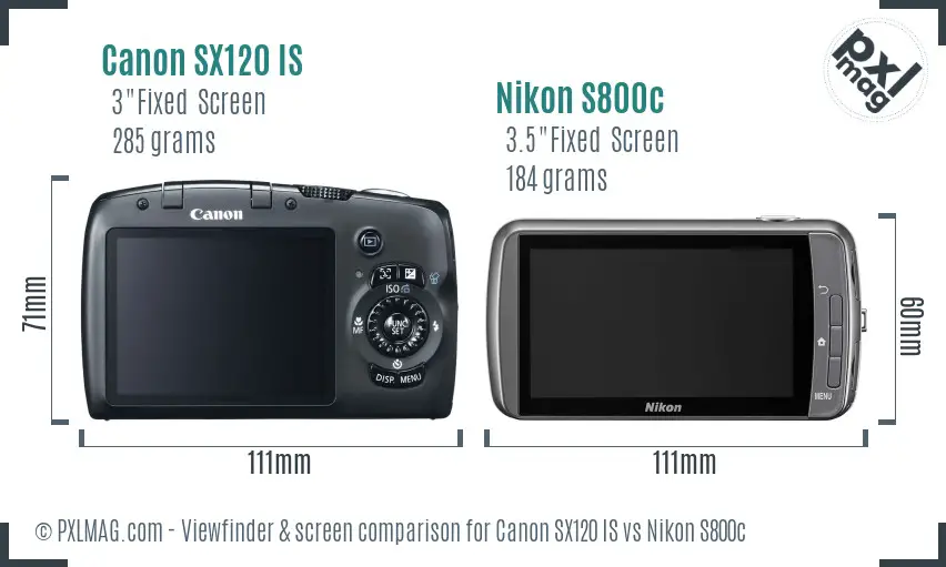 Canon SX120 IS vs Nikon S800c Screen and Viewfinder comparison