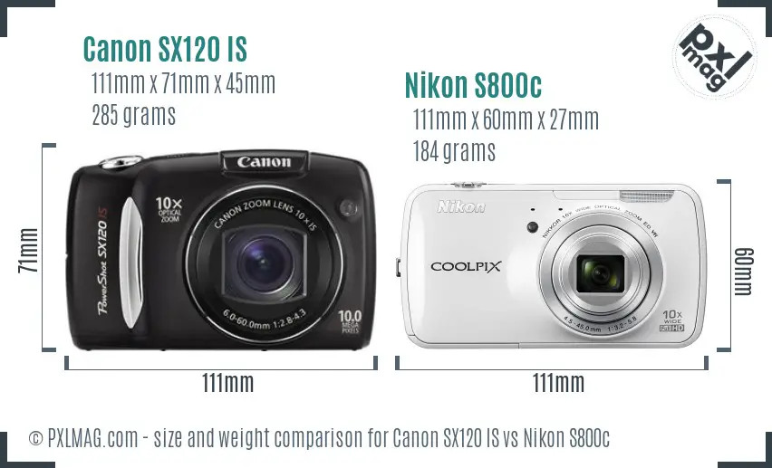 Canon SX120 IS vs Nikon S800c size comparison