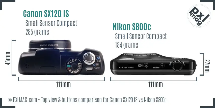 Canon SX120 IS vs Nikon S800c top view buttons comparison