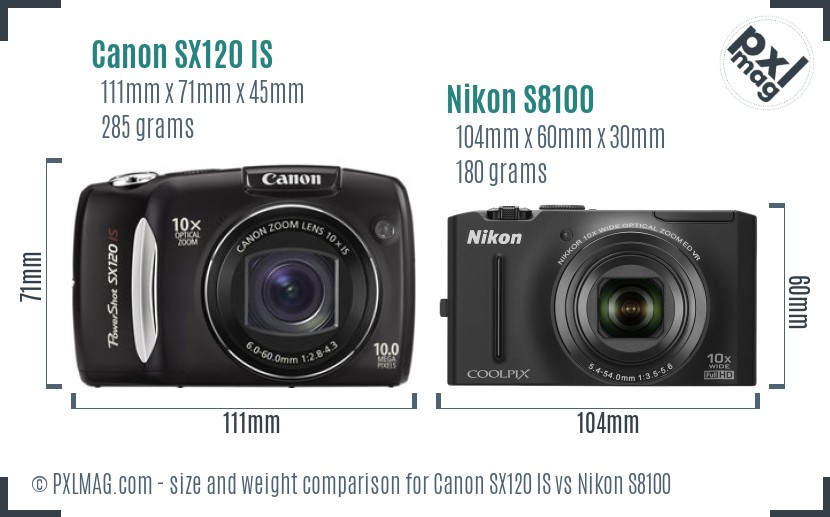 Canon SX120 IS vs Nikon S8100 size comparison
