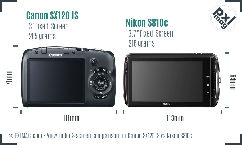 Canon SX120 IS vs Nikon S810c Screen and Viewfinder comparison