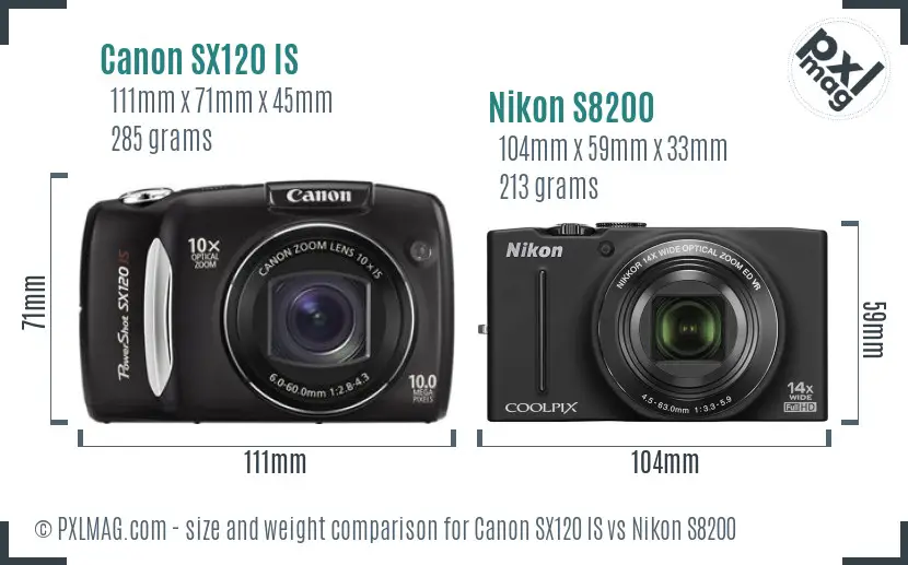 Canon SX120 IS vs Nikon S8200 size comparison Canon SX120 IS vs Nikon S8200 size comparison