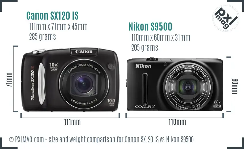 Canon SX120 IS vs Nikon S9500 size comparison Canon SX120 IS vs Nikon S9500 size comparison