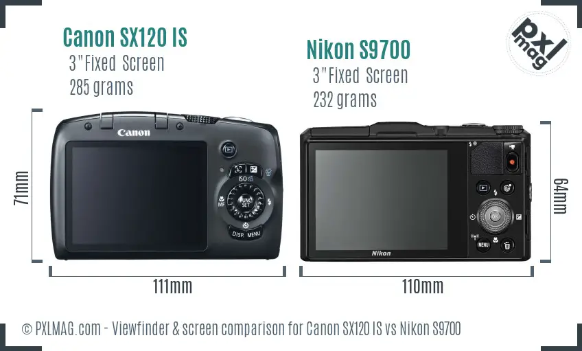 Canon SX120 IS vs Nikon S9700 Screen and Viewfinder comparison