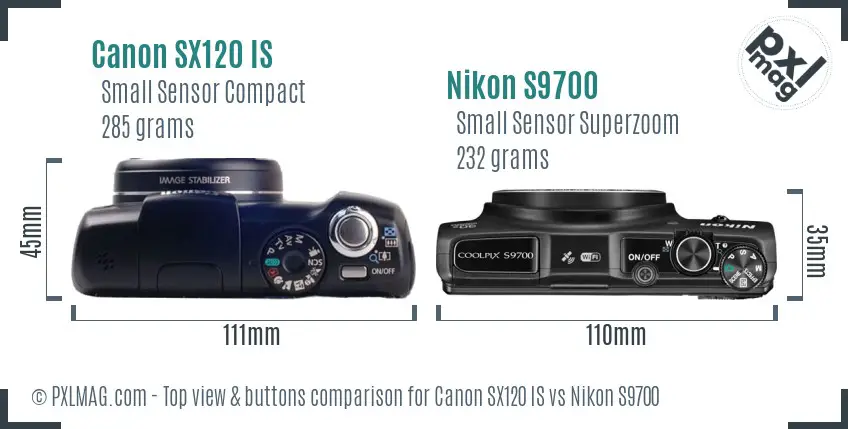 Canon SX120 IS vs Nikon S9700 top view buttons comparison