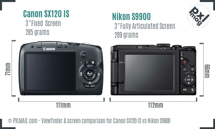 Canon SX120 IS vs Nikon S9900 Screen and Viewfinder comparison