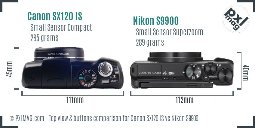Canon SX120 IS vs Nikon S9900 top view buttons comparison