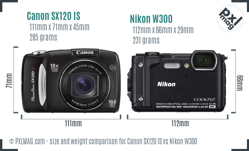 Canon SX120 IS vs Nikon W300 size comparison
