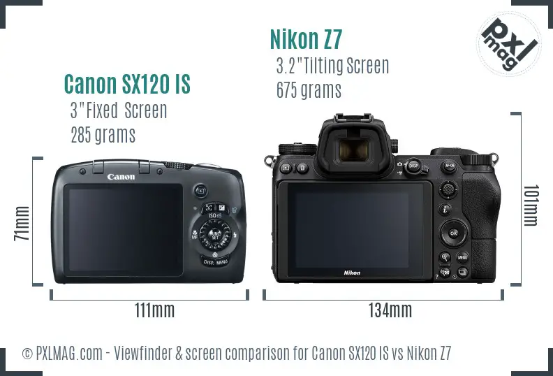 Canon SX120 IS vs Nikon Z7 Screen and Viewfinder comparison