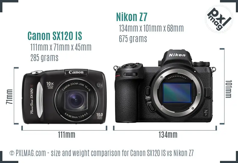 Canon SX120 IS vs Nikon Z7 size comparison