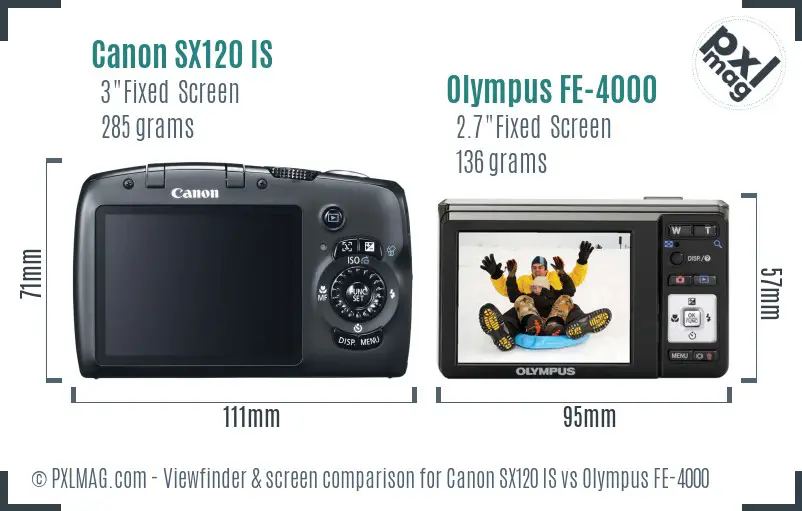 Canon SX120 IS vs Olympus FE-4000 Screen and Viewfinder comparison