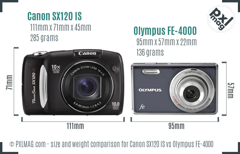 Canon SX120 IS vs Olympus FE-4000 size comparison