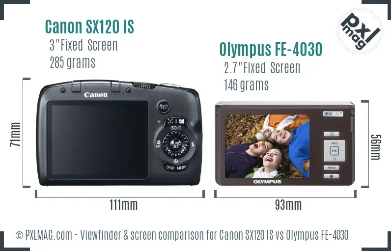 Canon SX120 IS vs Olympus FE-4030 Screen and Viewfinder comparison Canon SX120 IS vs Olympus FE-4030 Screen and Viewfinder comparison