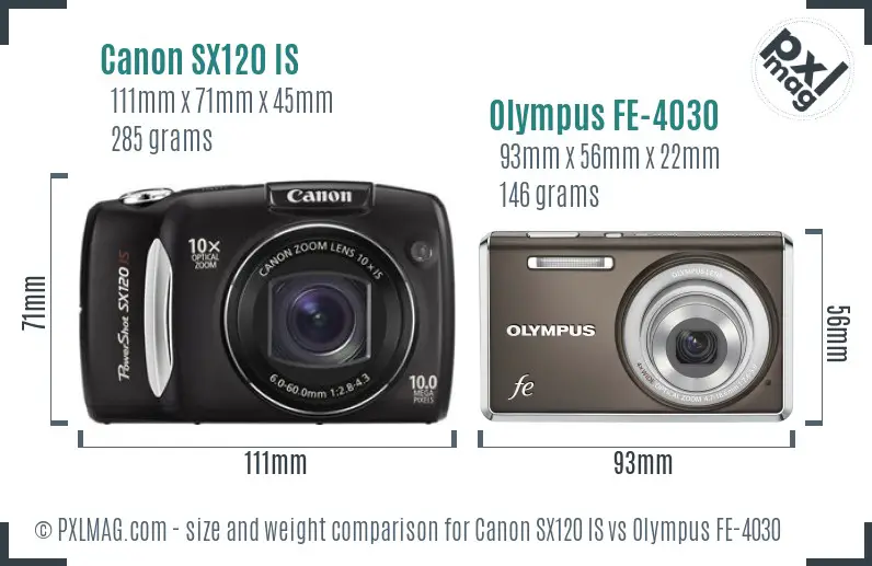 Canon SX120 IS vs Olympus FE-4030 size comparison Canon SX120 IS vs Olympus FE-4030 size comparison