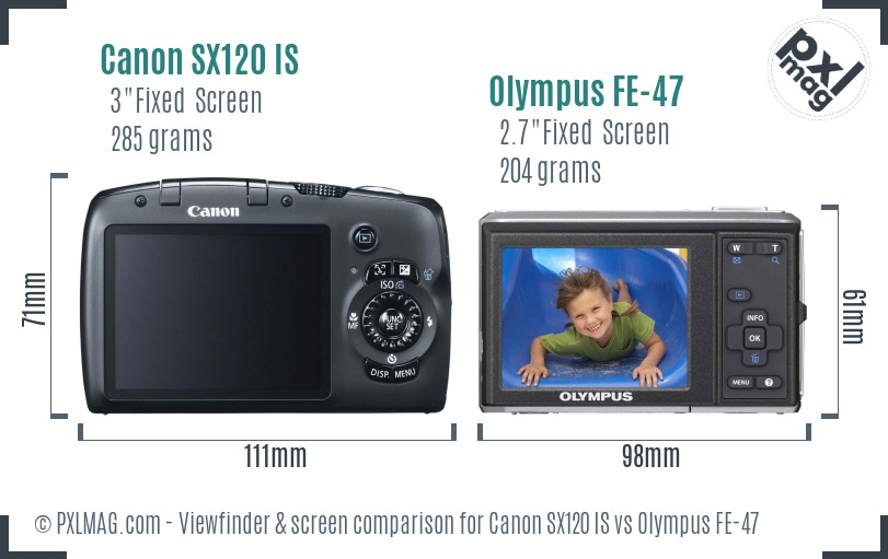 Canon SX120 IS vs Olympus FE-47 Screen and Viewfinder comparison