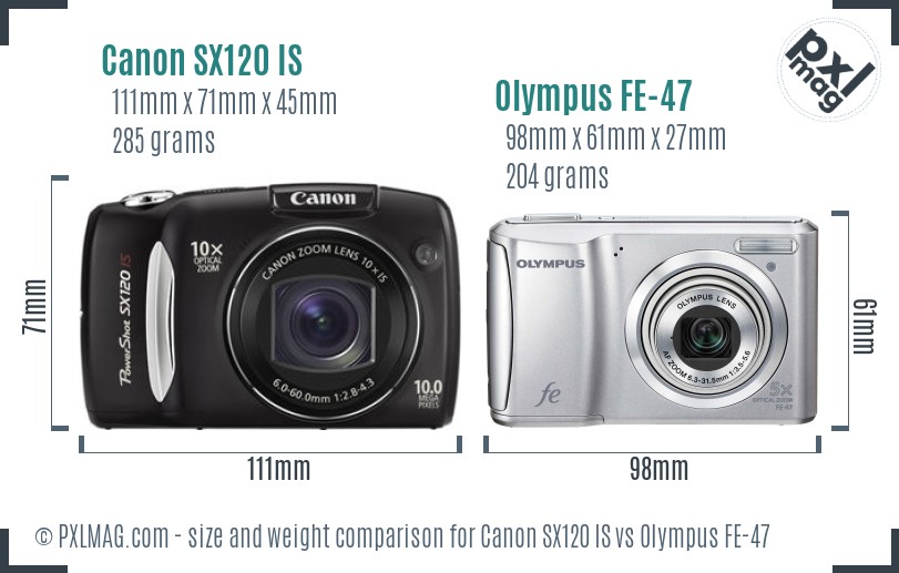 Canon SX120 IS vs Olympus FE-47 size comparison