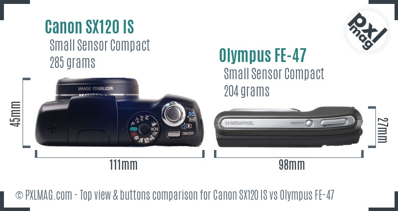 Canon SX120 IS vs Olympus FE-47 top view buttons comparison