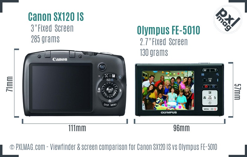 Canon SX120 IS vs Olympus FE-5010 Screen and Viewfinder comparison