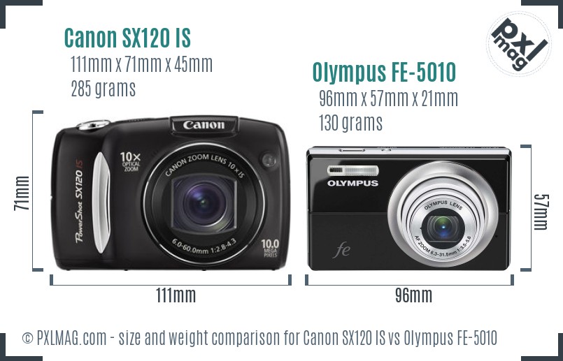 Canon SX120 IS vs Olympus FE-5010 size comparison