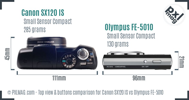 Canon SX120 IS vs Olympus FE-5010 top view buttons comparison