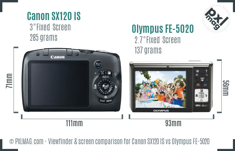 Canon SX120 IS vs Olympus FE-5020 Screen and Viewfinder comparison Canon SX120 IS vs Olympus FE-5020 Screen and Viewfinder comparison