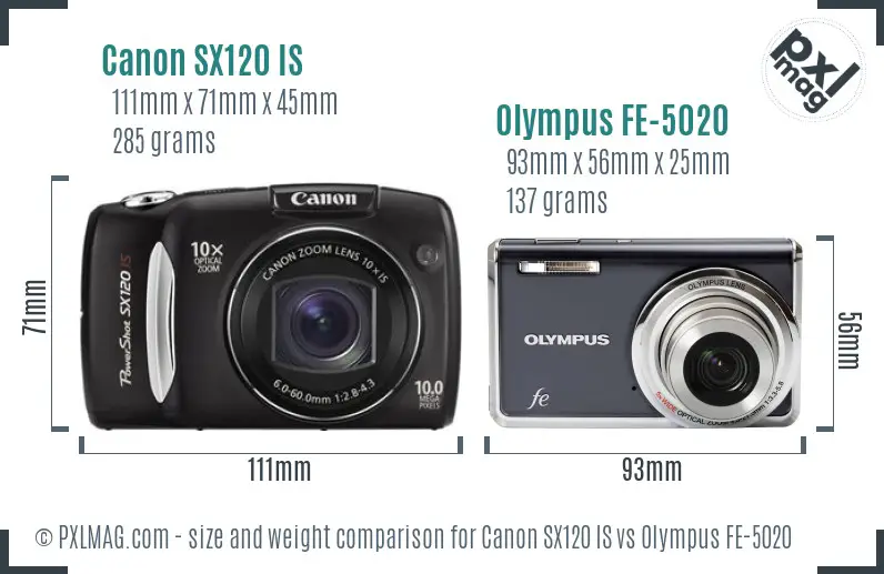 Canon SX120 IS vs Olympus FE-5020 size comparison Canon SX120 IS vs Olympus FE-5020 size comparison