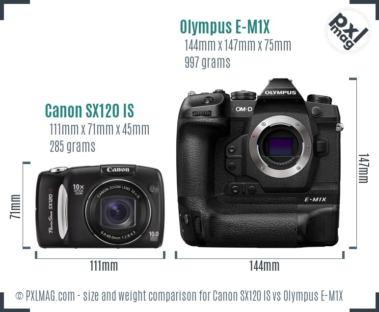 Canon SX120 IS vs Olympus E-M1X size comparison