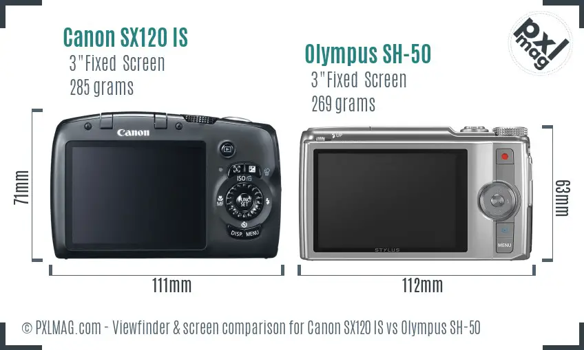 Canon SX120 IS vs Olympus SH-50 Screen and Viewfinder comparison