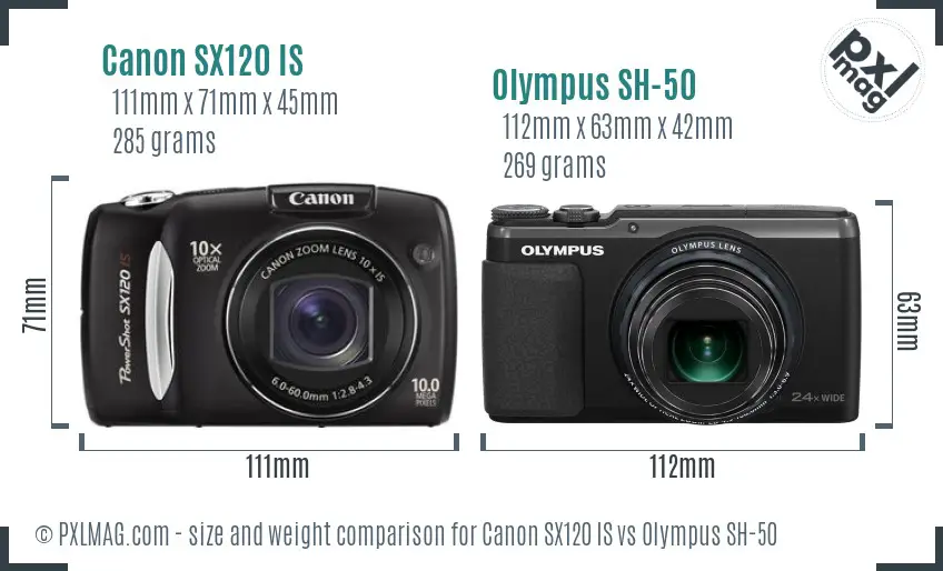 Canon SX120 IS vs Olympus SH-50 size comparison