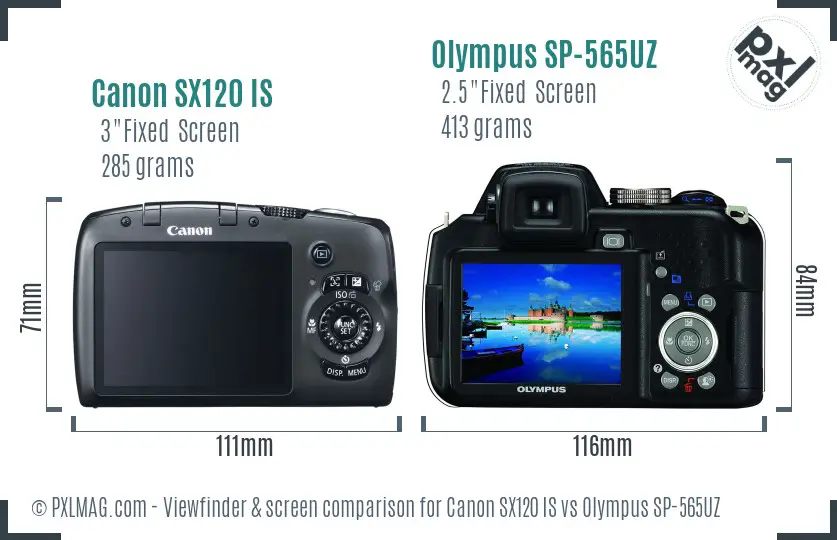 Canon SX120 IS vs Olympus SP-565UZ Screen and Viewfinder comparison