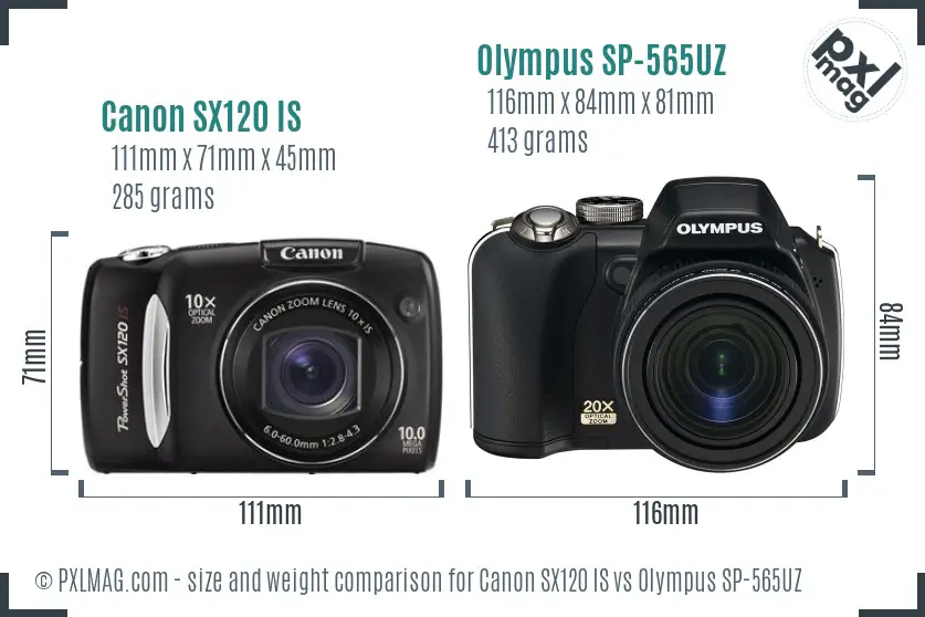 Canon SX120 IS vs Olympus SP-565UZ size comparison