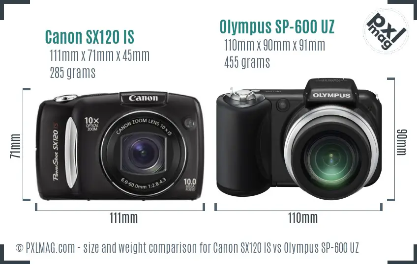 Canon SX120 IS vs Olympus SP-600 UZ size comparison