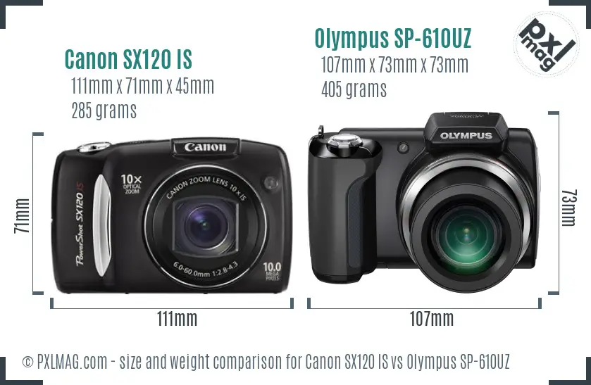 Canon SX120 IS vs Olympus SP-610UZ size comparison