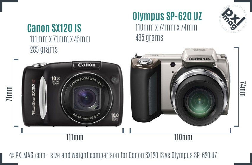 Canon SX120 IS vs Olympus SP-620 UZ size comparison
