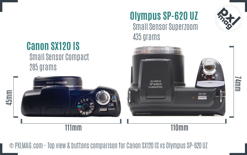 Canon SX120 IS vs Olympus SP-620 UZ top view buttons comparison