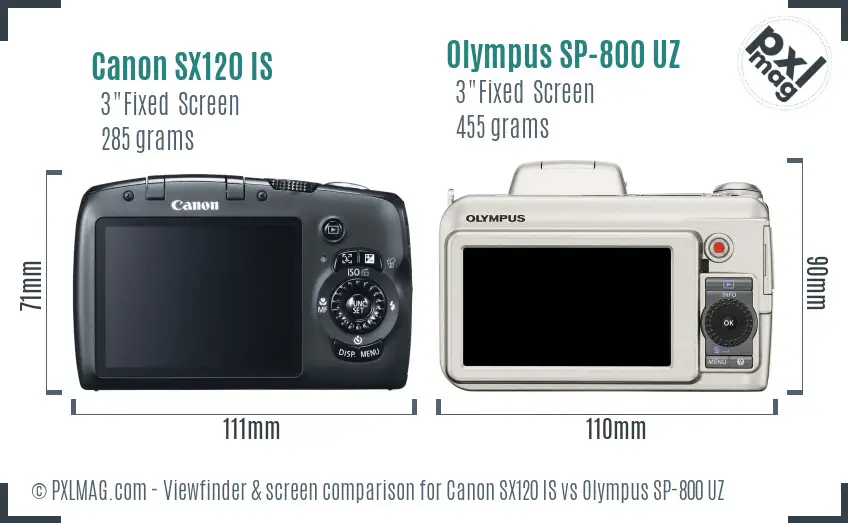 Canon SX120 IS vs Olympus SP-800 UZ Screen and Viewfinder comparison