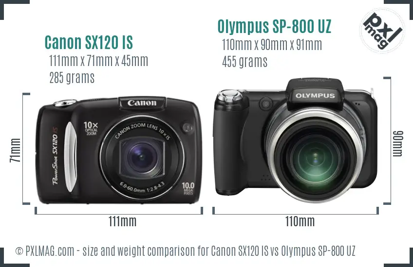 Canon SX120 IS vs Olympus SP-800 UZ size comparison