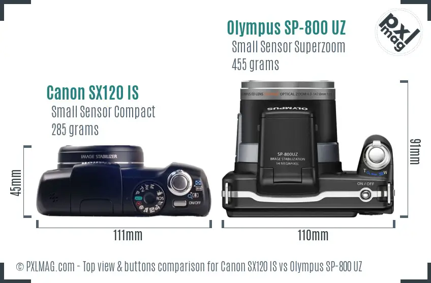 Canon SX120 IS vs Olympus SP-800 UZ top view buttons comparison