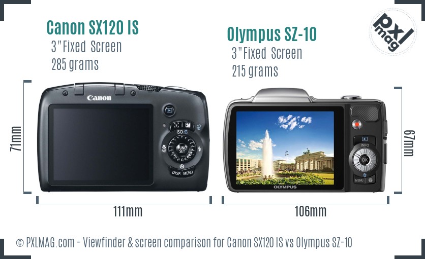 Canon SX120 IS vs Olympus SZ-10 Screen and Viewfinder comparison