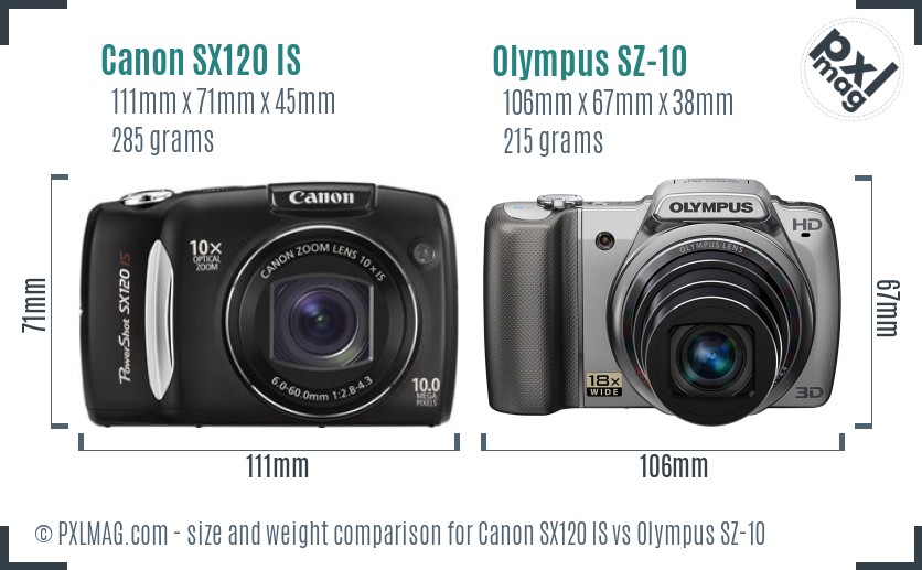 Canon SX120 IS vs Olympus SZ-10 size comparison