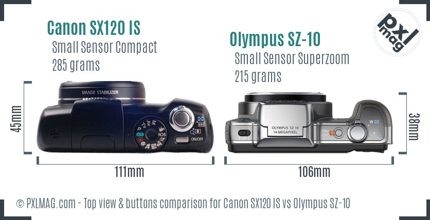 Canon SX120 IS vs Olympus SZ-10 top view buttons comparison