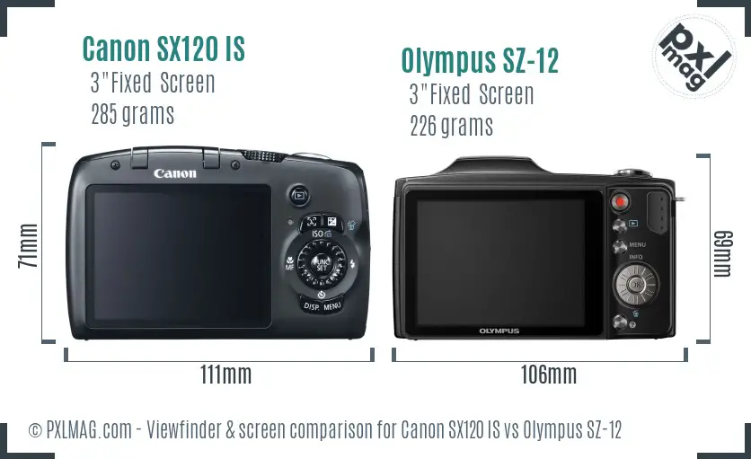 Canon SX120 IS vs Olympus SZ-12 Screen and Viewfinder comparison
