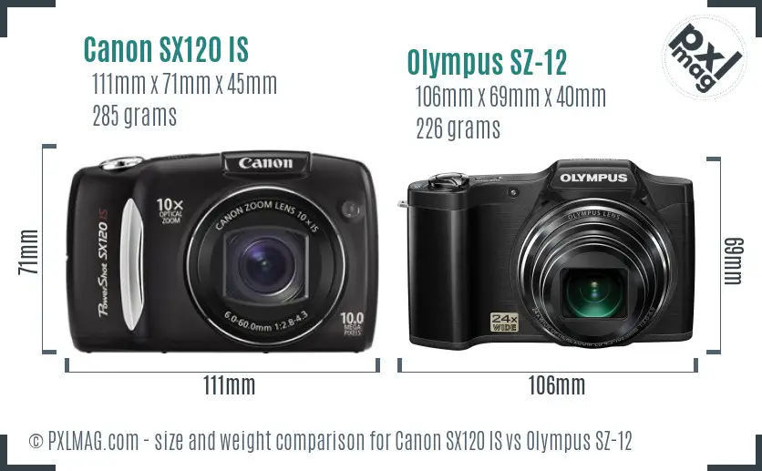 Canon SX120 IS vs Olympus SZ-12 size comparison