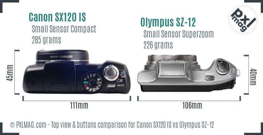 Canon SX120 IS vs Olympus SZ-12 top view buttons comparison
