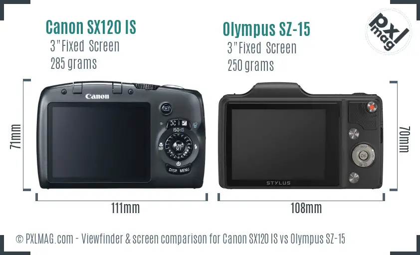 Canon SX120 IS vs Olympus SZ-15 Screen and Viewfinder comparison