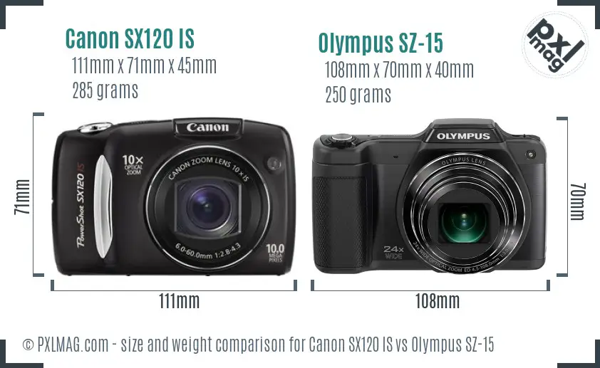 Canon SX120 IS vs Olympus SZ-15 size comparison