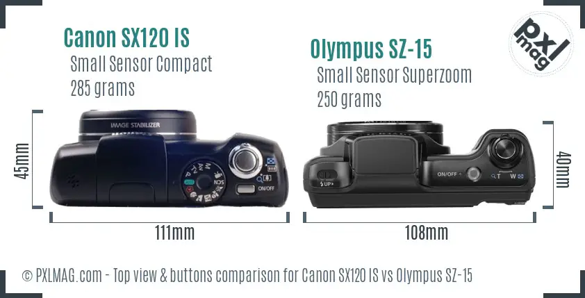 Canon SX120 IS vs Olympus SZ-15 top view buttons comparison