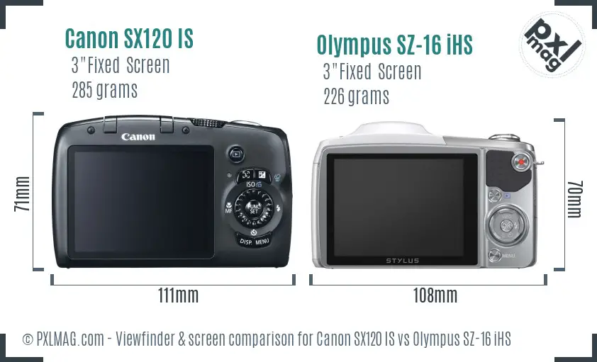 Canon SX120 IS vs Olympus SZ-16 iHS Screen and Viewfinder comparison