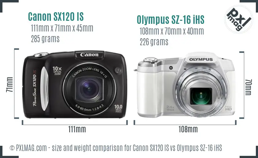 Canon SX120 IS vs Olympus SZ-16 iHS size comparison